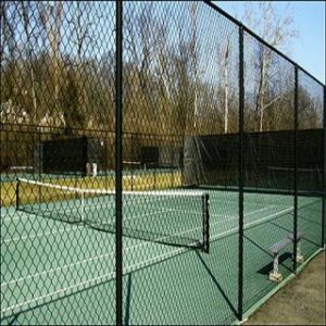 Tennis court chain link has 1-3/4 inch diamonds and is sold in 8, 10 and 12 foot heights