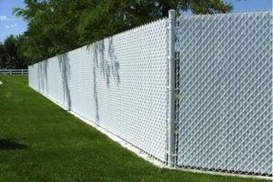 White chain link fence with white privacy slats