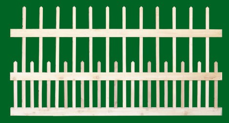 Classic Victorian Cedar picket fence panel with 3 rails and staggered pickets