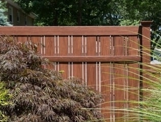 V500A Semi Privacy Panel in Rosewood Grand Illusions wood grain vinyl fence finish