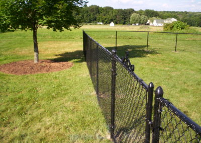 An all black chain link fence looks great in every season. It blends well with the background in the