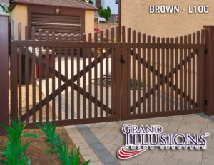 VDG707 - Scalloped Classic Victorian vinyl picket fence in Grand Illusions Brown L106.