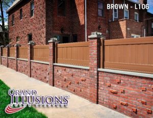 A custom height V300 T&G privacy panel in L106 Brown by Grand Illusions