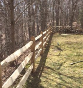 This is a 3 rail Locust post and assorted hard wood rail fence can also be ordered in 2 and 4 rail versions. Other styles of post and rail are Cedar diamond or round rail. Round rails can be dowled ends insted of the typical paddle end.