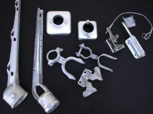 An assortment of galvanized chain link fence fittings offered by profencesupply.com