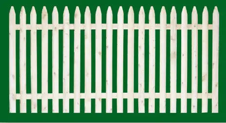 Eastern White Cedar spaced picket fence has a rounded face picket and is only available with Spruce back rails and in four foot height.