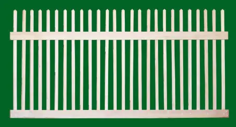 Classic Victorian Cedar picket fence panel with straight top. Pickets extend above the top rail