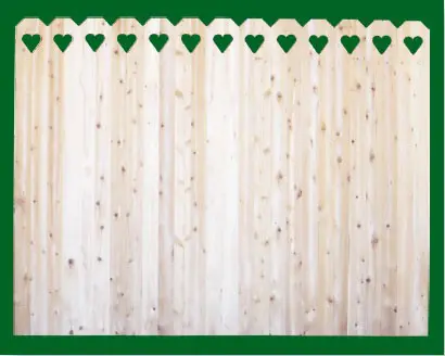 Eastern White Cedar with Hearts cut into Dog Ear style pickets top. NOTE: These pickets are actually two pieces of 1x4 that are not joined together - this panel should be used where the grade is flat or in a 'stepped' installation!