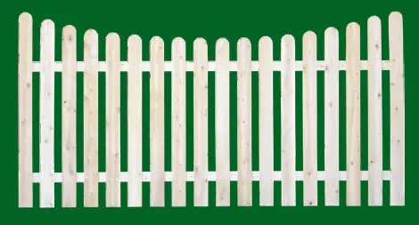 Eastern White Cedar Picket Fence panel with a number 11 shaped picket and scalloped top.